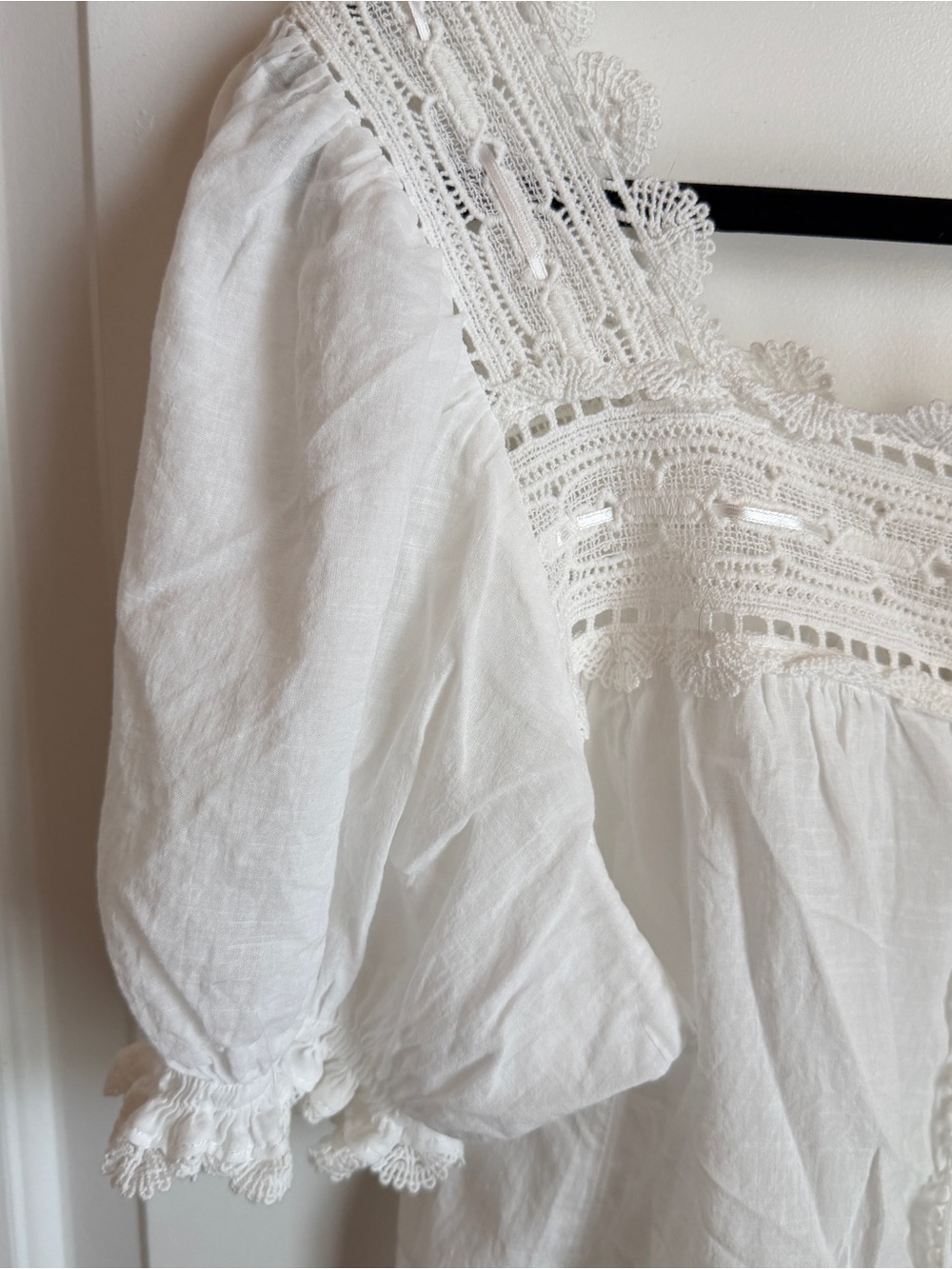 Industry White Lace-Trim cotton Peasant Blouse - Picture 2 of 7